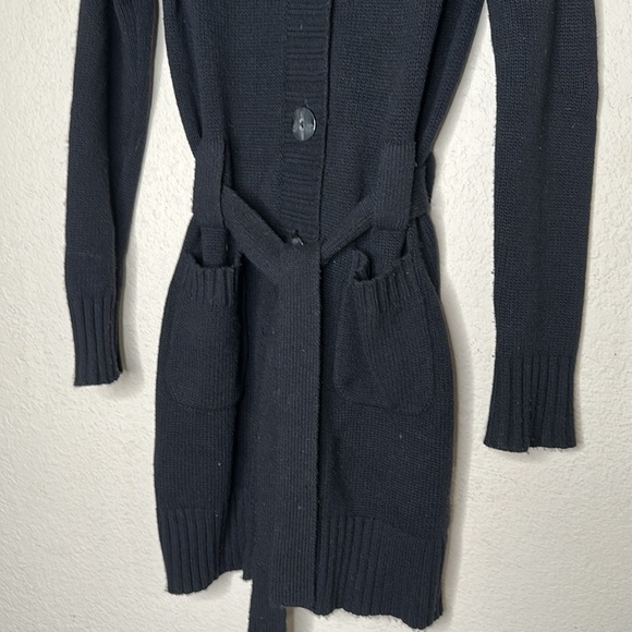 Lord & Taylor Cashmere Wool Cardigan Trench Sweater Black XS Quiet Luxury Preppy - Picture 5 of 8